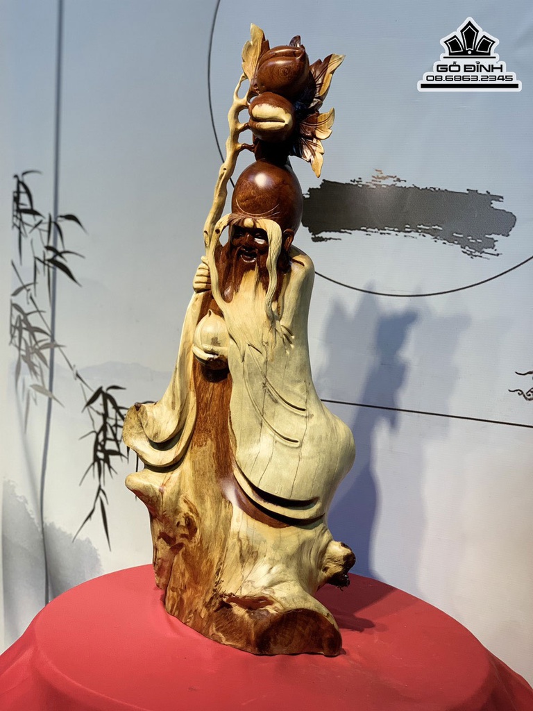 Tượng Ông Thọ Gỗ Hương Ta Liền Khối Cao 76 Ngang 29 Sâu 21 (cm) 2