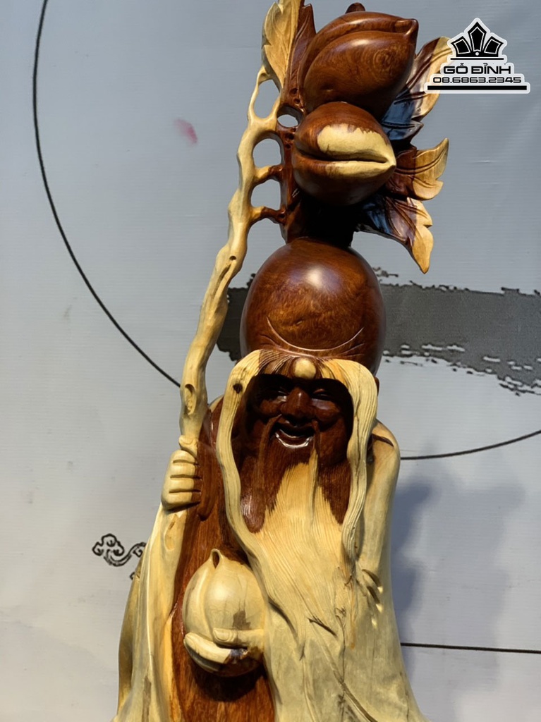 Tượng Ông Thọ Gỗ Hương Ta Liền Khối Cao 76 Ngang 29 Sâu 21 (cm) 4