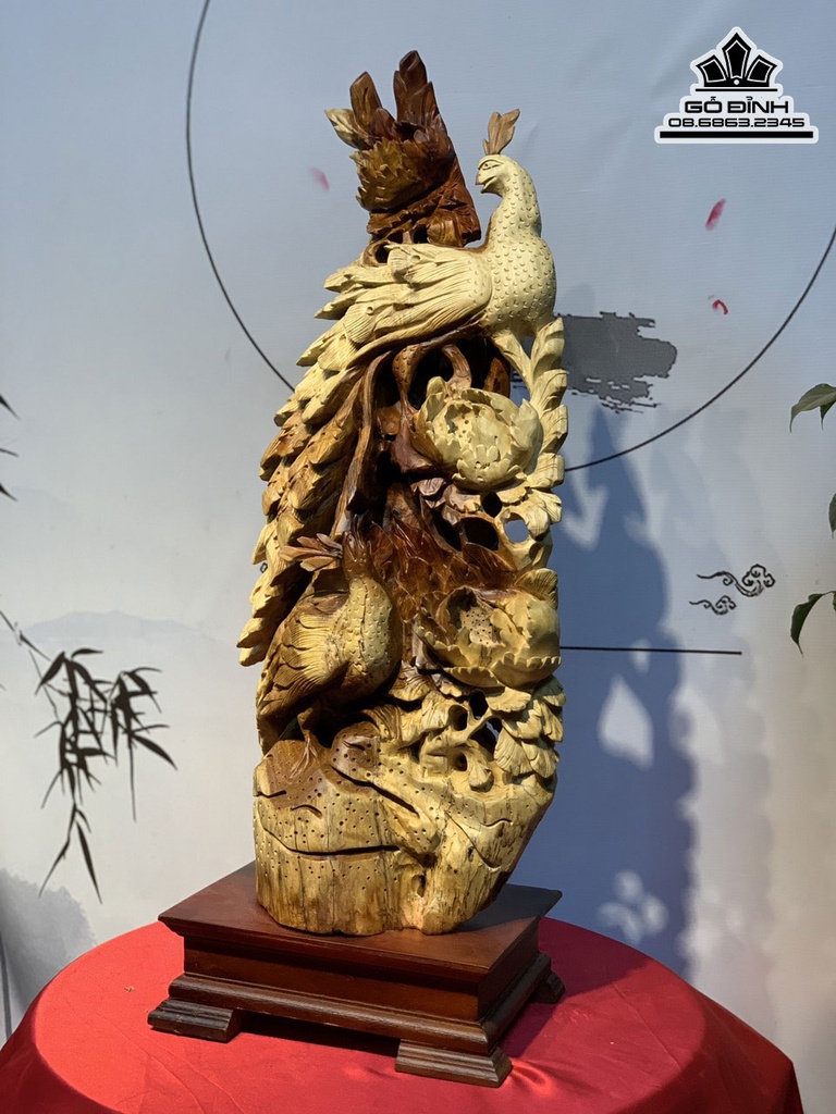 Tượng Phu Thê Viên Mãn Gỗ Hương Ta Cao 72 Ngang 32 Sâu 26 (cm) 2