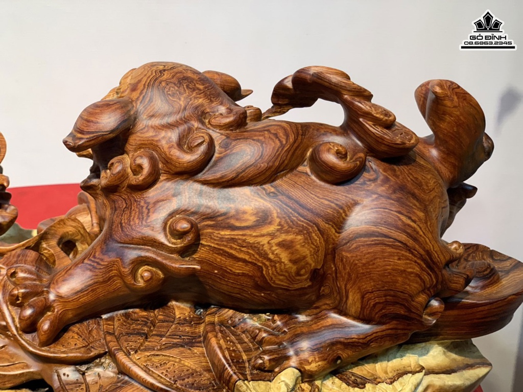 Tượng Song Nghê Gỗ Cẩm Liền Khối Cao 26 Ngang 62 Sâu 23 (cm)7