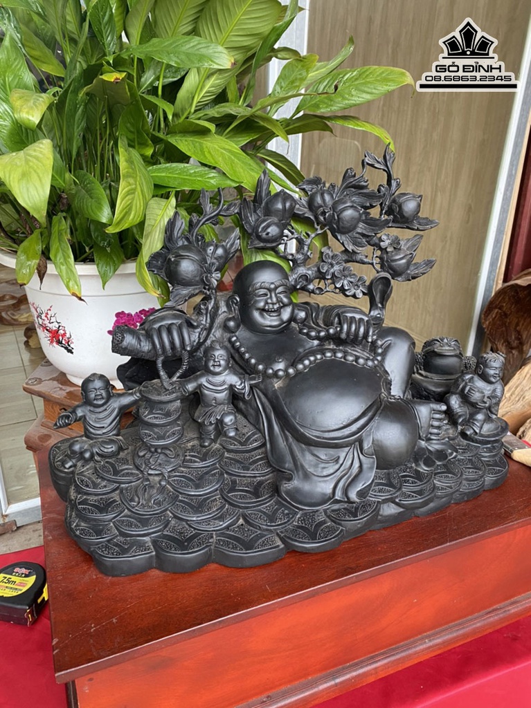 Tượng Di Lặc Tam Phúc Gỗ Mun Cao 41 Ngang 60 Sâu 32 (cm) 2