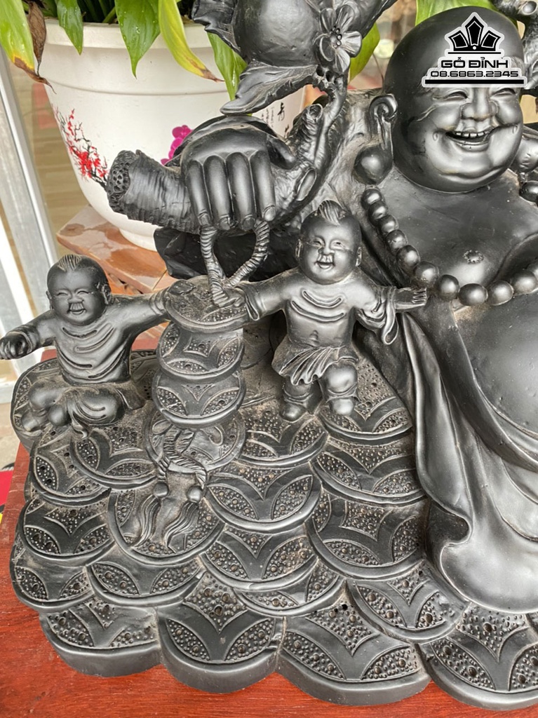 Tượng Di Lặc Tam Phúc Gỗ Mun Cao 41 Ngang 60 Sâu 32 (cm) 4