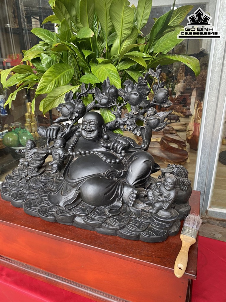 Tượng Di Lặc Tam Phúc Gỗ Mun Cao 41 Ngang 60 Sâu 32 (cm) 5