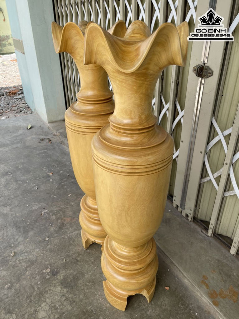 Cặp Lục Bình Gỗ Mít Cao 100 Đường Kính 24.5 (cm) 0