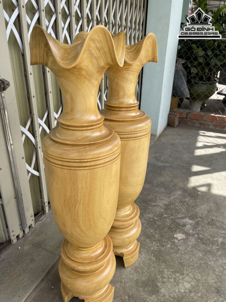 Cặp Lục Bình Gỗ Mít Cao 100 Đường Kính 24.5 (cm) 2