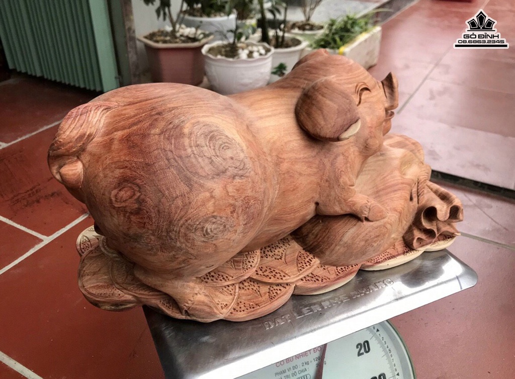Tượng Heo Gỗ Hương Cao 21 Ngang 40 Sâu 20 (cm) 2