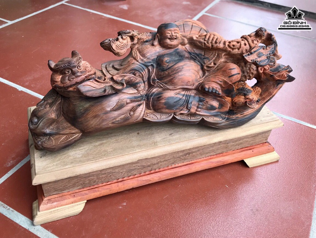 Tượng Di Lặc Gỗ Trắc Liền Khối Cao 24 Ngang 44 Sâu 18 (cm) 1