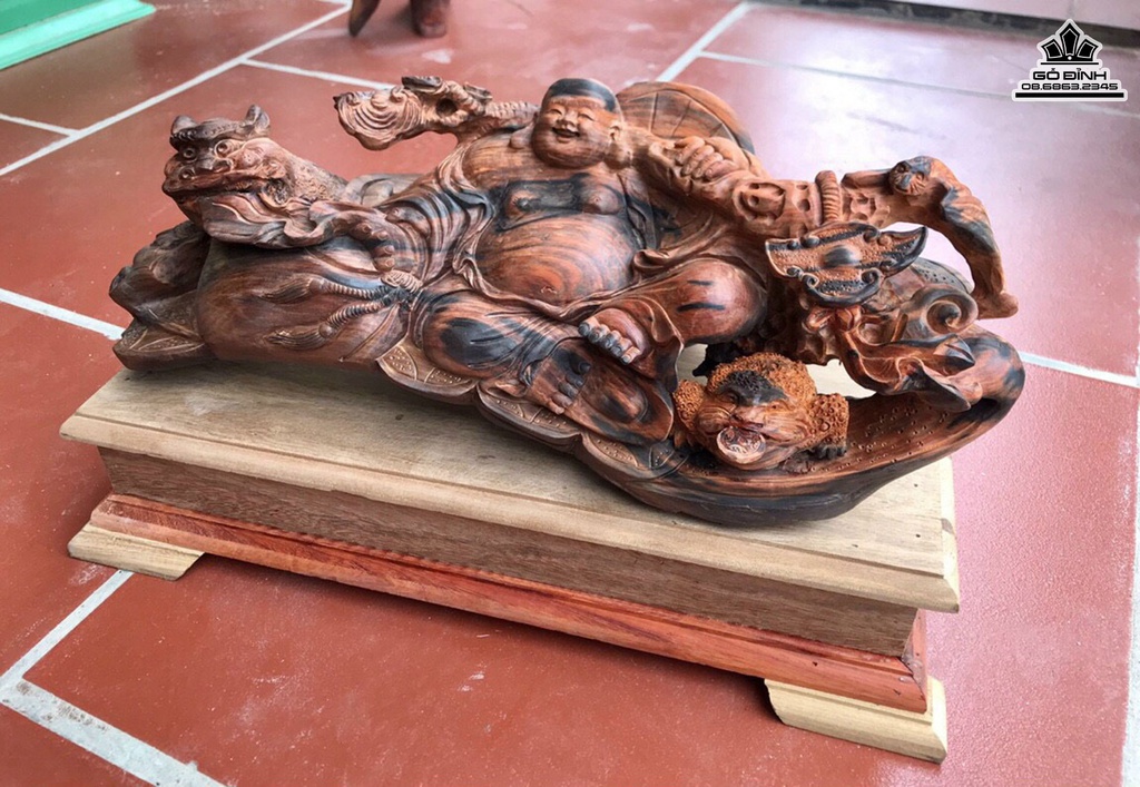 Tượng Di Lặc Gỗ Trắc Liền Khối Cao 24 Ngang 44 Sâu 18 (cm) 2