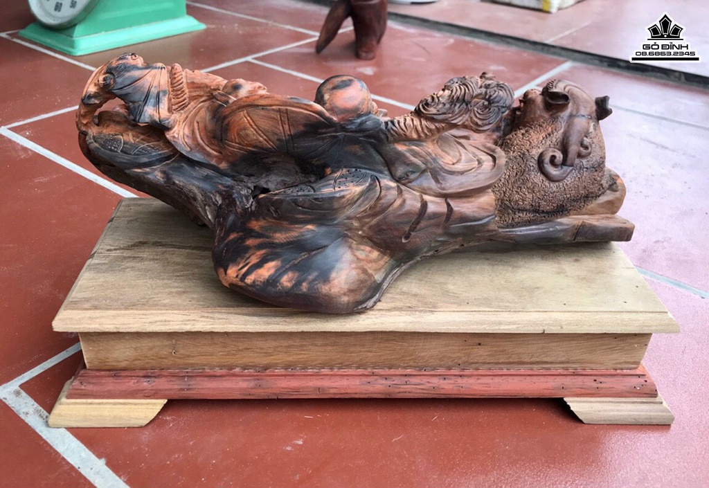 Tượng Di Lặc Gỗ Trắc Liền Khối Cao 24 Ngang 44 Sâu 18 (cm) 3