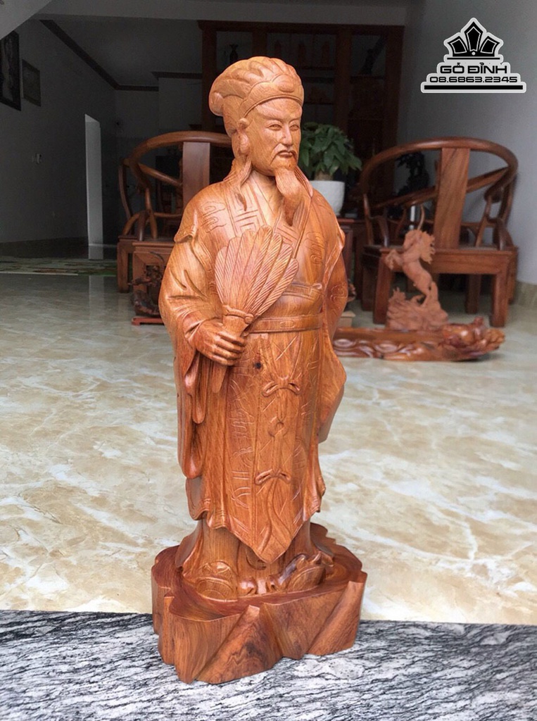 Tượng Gia Cát Lượng Gỗ Cẩm Liền Khối Cao 62 Ngang 23 Sâu 15 (cm) 1