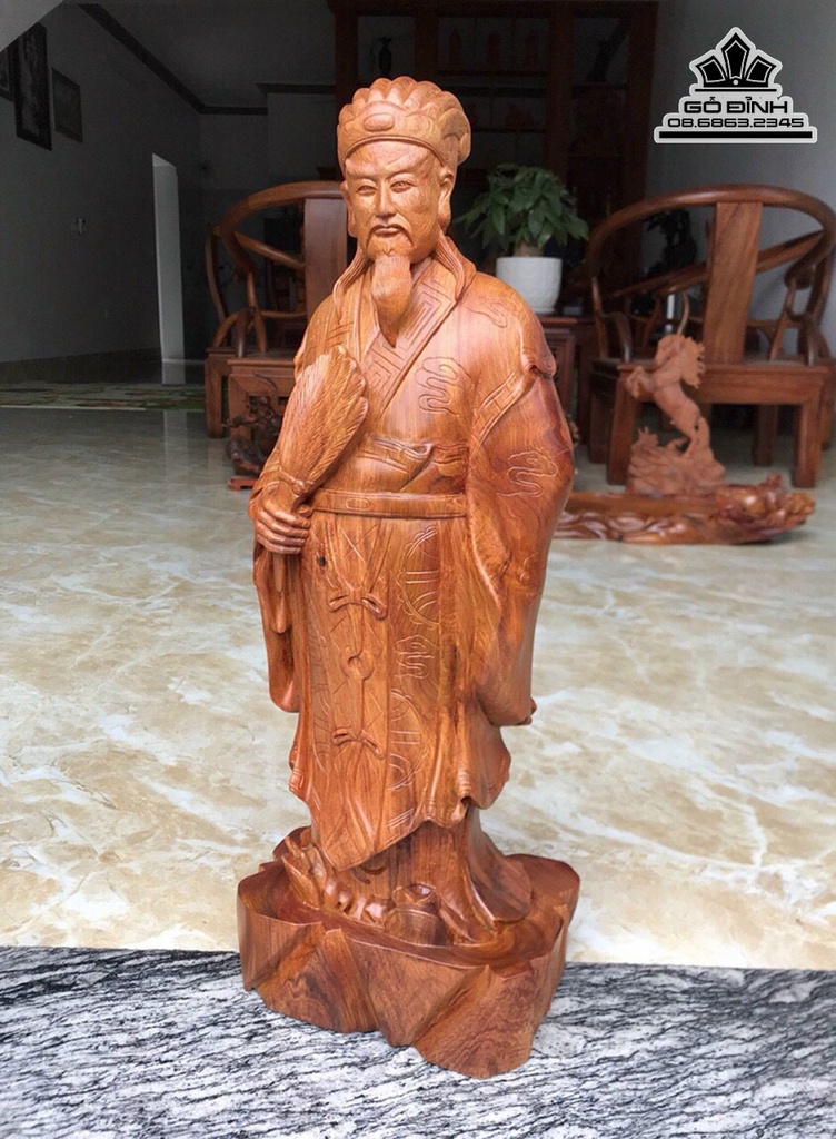 Tượng Gia Cát Lượng Gỗ Cẩm Liền Khối Cao 62 Ngang 23 Sâu 15 (cm) 2