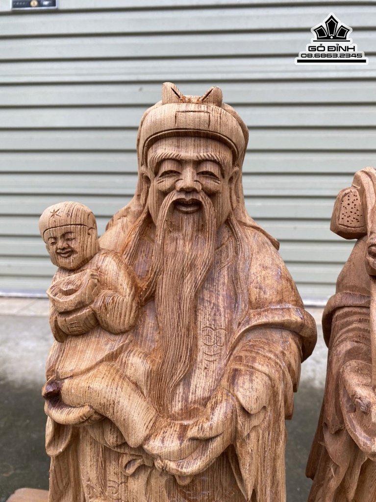 Tượng Phúc Lộc Thọ Gỗ Ngọc Am Cao 48 Ngang 17 Sâu 14 (cm) 4