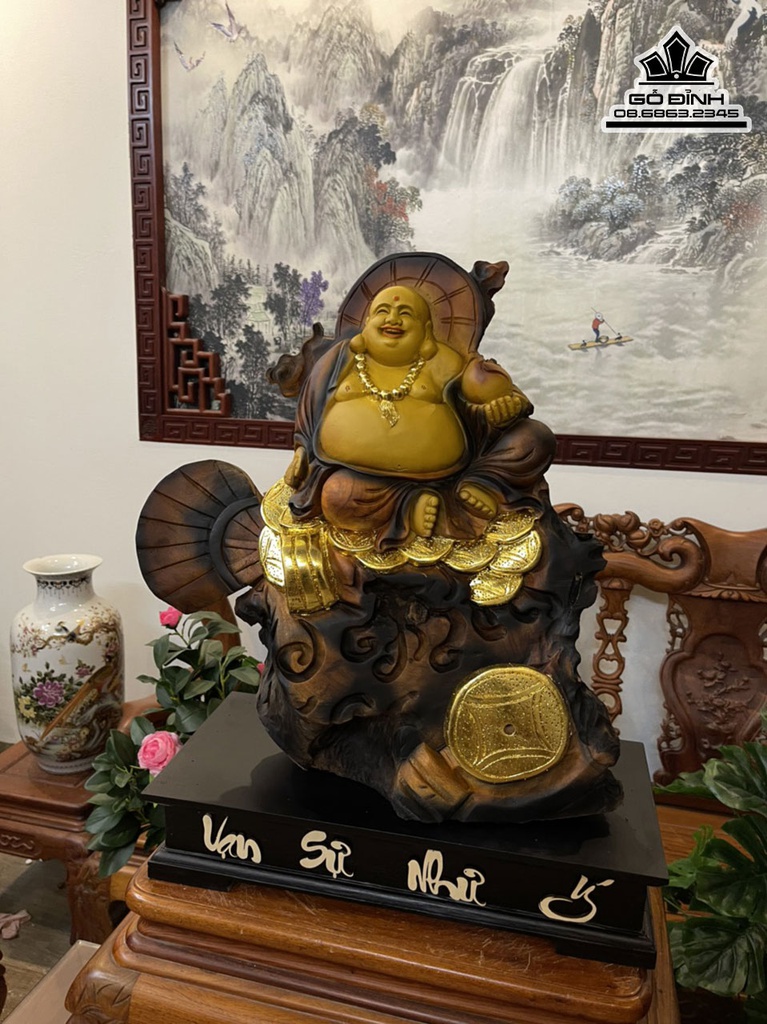 Tượng Phật Di Lặc Gỗ Xá Xị (Gù Hương) Cao 50 Ngang 42 Sâu 15 (cm) 1