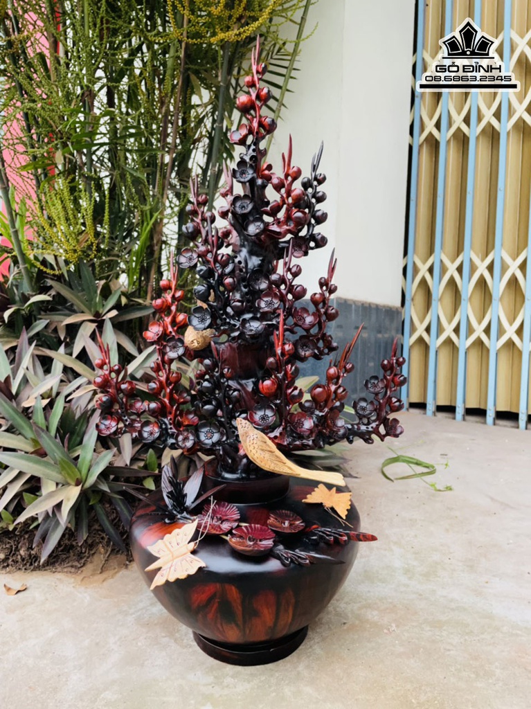 Bình Bông Mai Điểu Gỗ Trắc Cao 80 Ngang 42 Sâu 30 (cm) 3