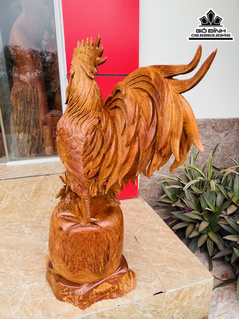 Tượng Gà Gỗ Hương Cao 64 Ngang 40 Sâu 22 (cm) 1