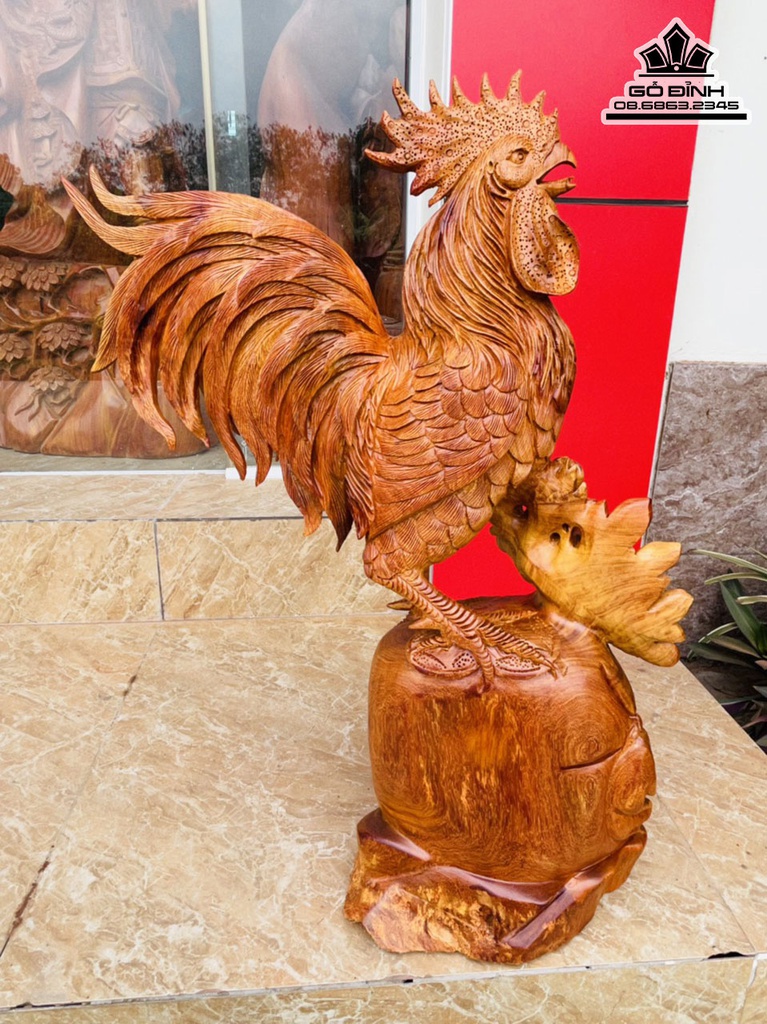 Tượng Gà Gỗ Hương Cao 64 Ngang 40 Sâu 22 (cm) 2