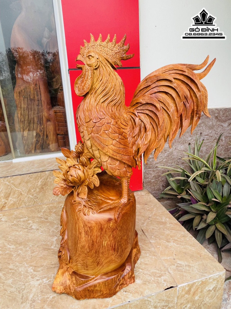 Tượng Gà Gỗ Hương Cao 64 Ngang 40 Sâu 22 (cm) 3