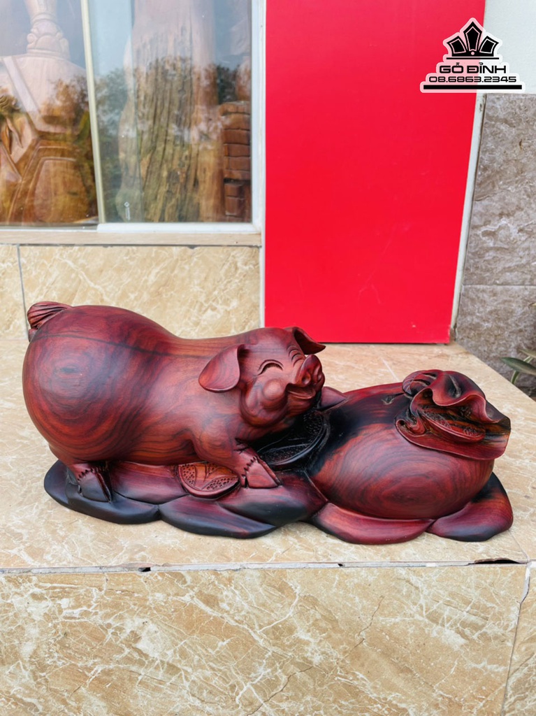 Tượng Heo Gỗ Trắc Cao 17 Ngang 40 Sâu 16 (cm) 3