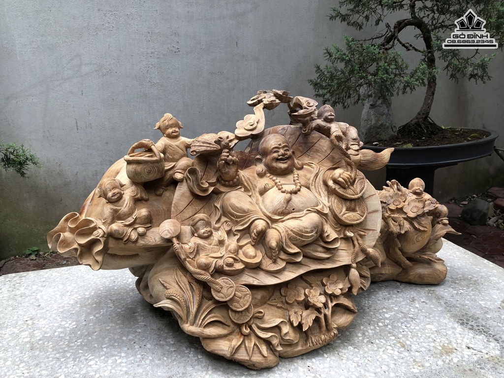 Tượng Phật Di Lặc Gỗ Ngọc Am Cao 45 Ngang 85 Sâu 40 (cm) 2