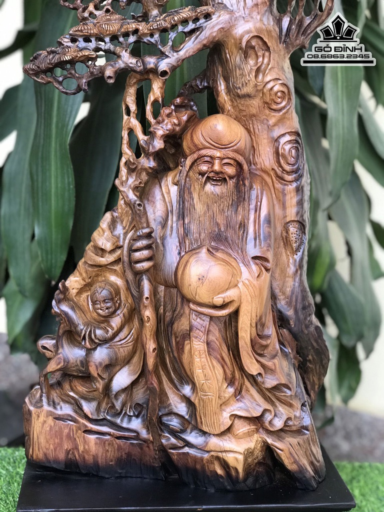 Tượng Ông Thọ Gỗ Bách Xanh Cao 77 Ngang 33 Sâu 20 (cm) 0