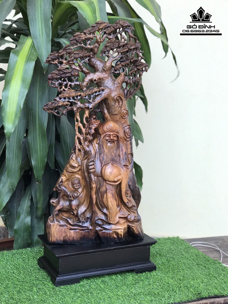 Tượng Ông Thọ Gỗ Bách Xanh Cao 77 Ngang 33 Sâu 20 (cm) 3