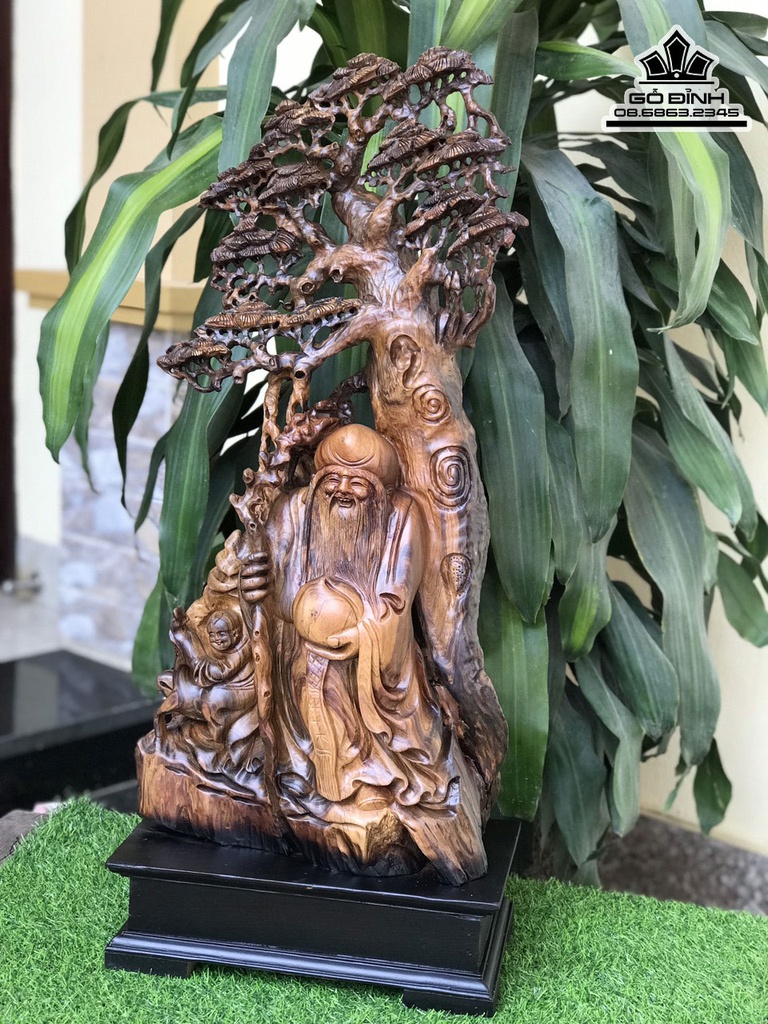 Tượng Ông Thọ Gỗ Bách Xanh Cao 77 Ngang 33 Sâu 20 (cm)7