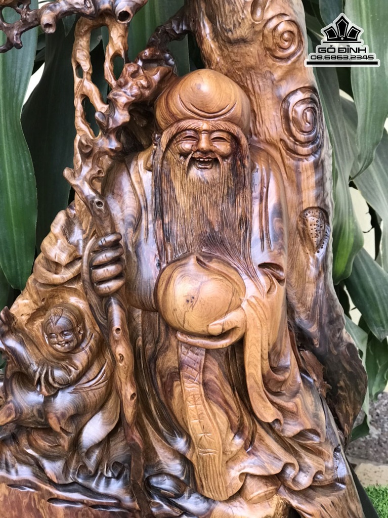 Tượng Ông Thọ Gỗ Bách Xanh Cao 77 Ngang 33 Sâu 20 (cm)9