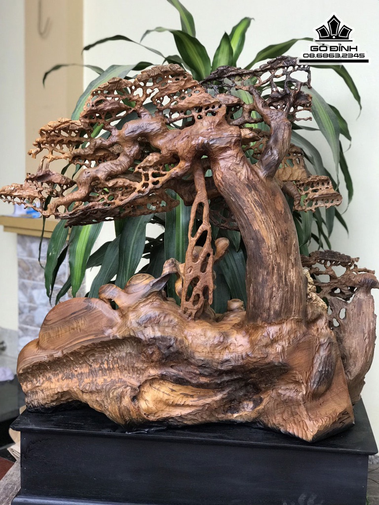 Tượng Phật Di Lặc Ngồi Gôc Tùng Gỗ Bách Xanh Cao 100 Ngang 83 Sâu 38 (cm) 6