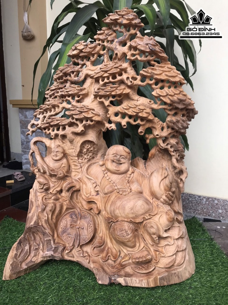 Tượng Phật Di Lặc Ngồi Gốc Tùng Gỗ Ngọc Am Cao 70 Ngang 52 Sâu 28 (cm) 0