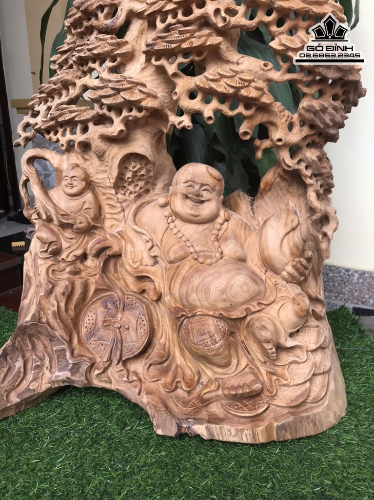 Tượng Phật Di Lặc Ngồi Gốc Tùng Gỗ Ngọc Am Cao 70 Ngang 52 Sâu 28 (cm) 2