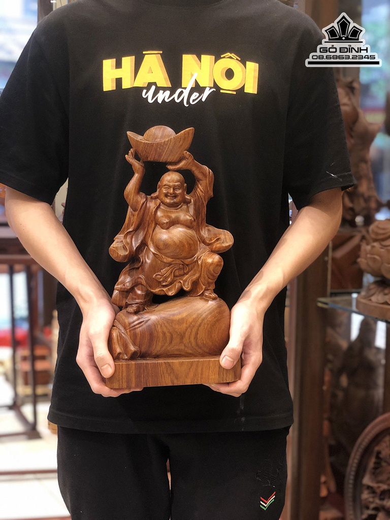 Tượng Phật Di Lặc Nâng Vàng Gỗ Hương Cao 36 Ngang 20 Sâu 10 (cm) 3