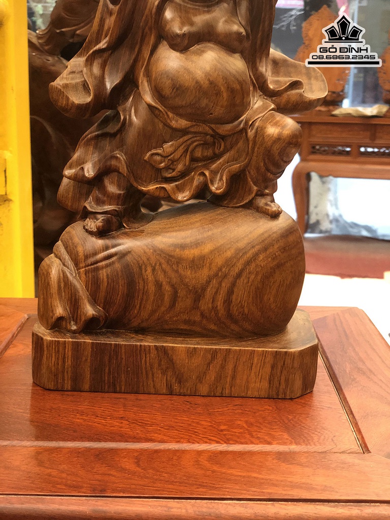 Tượng Phật Di Lặc Nâng Vàng Gỗ Hương Cao 36 Ngang 20 Sâu 10 (cm) 4
