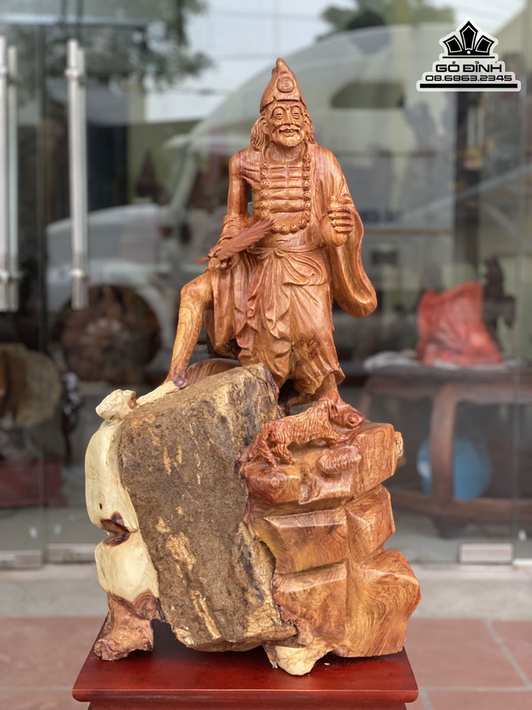 Tượng Tế Công Gỗ Hương Ôm Đá Cao 98 Ngang 45 Sâu 38 (cm) 6