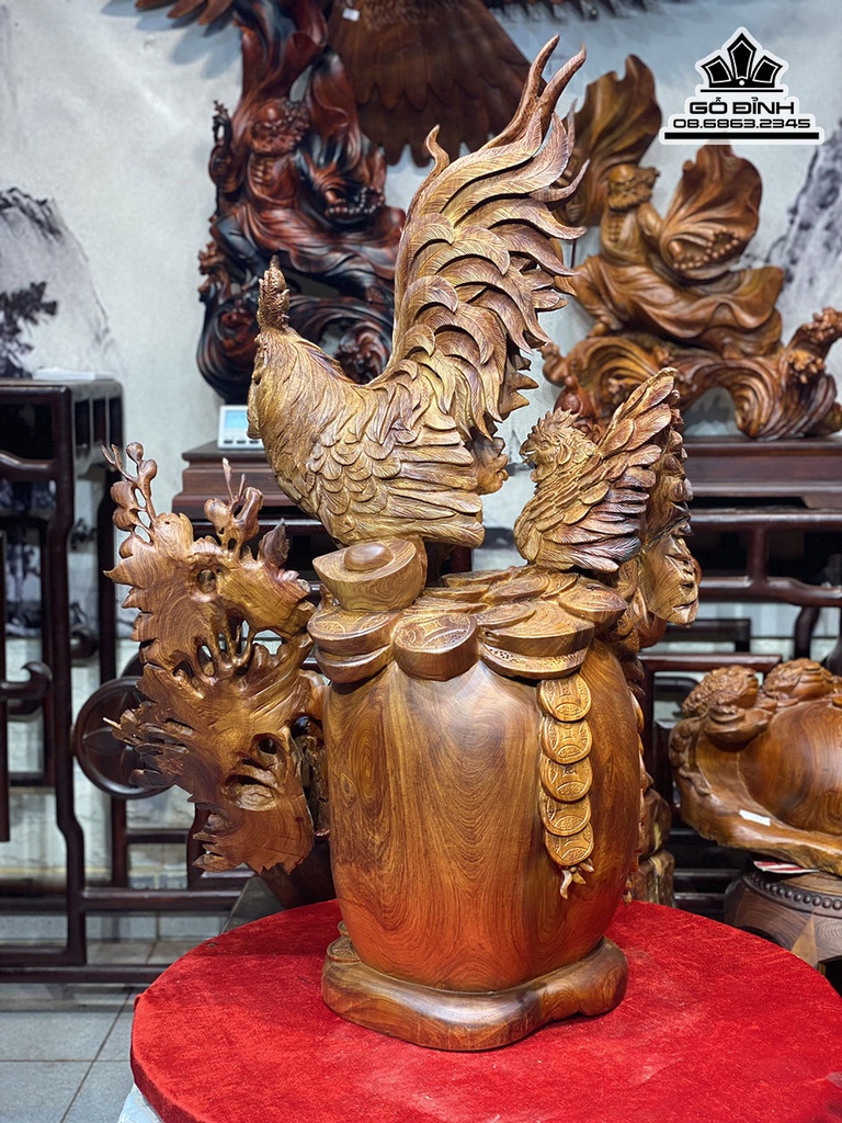 Tượng Gia Ddinghf Gà Gỗ Hương cao 96 Ngang 62 Sâu 36 (cm) 0