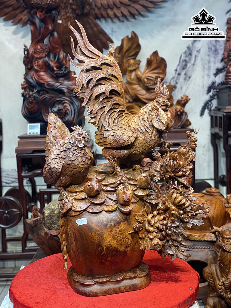 Tượng Gia Ddinghf Gà Gỗ Hương cao 96 Ngang 62 Sâu 36 (cm) 1