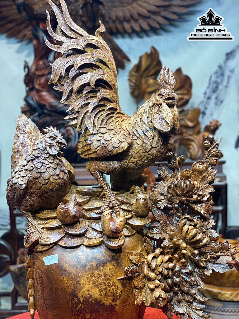 Tượng Gia Ddinghf Gà Gỗ Hương cao 96 Ngang 62 Sâu 36 (cm) 3