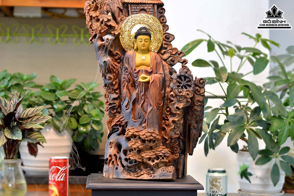 Tượng Nhất Tâm Bái Phật Gỗ Bách Xanh Cao 72 Ngang 28 Sâu 20 (cm) 2