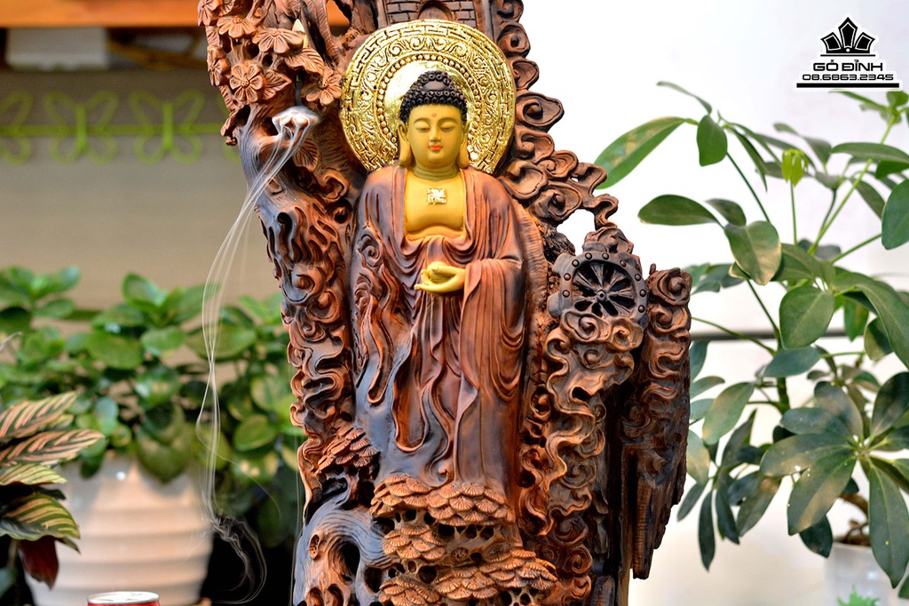 Tượng Nhất Tâm Bái Phật Gỗ Bách Xanh Cao 72 Ngang 28 Sâu 20 (cm) 3