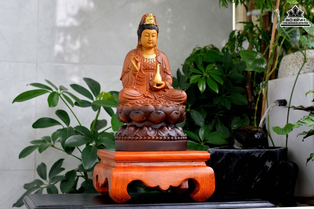 Tượng Phật Quan Âm Gỗ Bách Xanh Cao 40 Đường Kính 15 (cm) 0