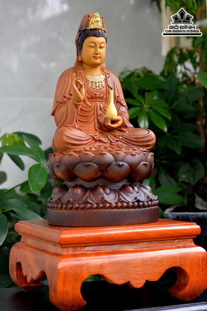 Tượng Phật Quan Âm Gỗ Bách Xanh Cao 40 Đường Kính 15 (cm) 2