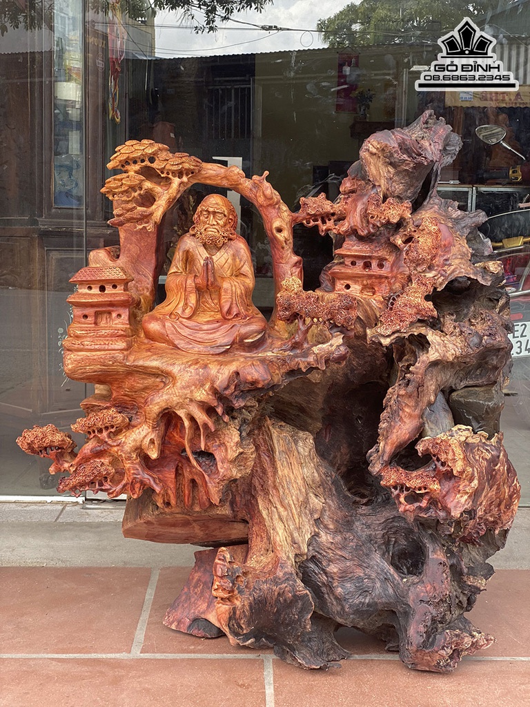 Tượng Đạt Ma Sư Tổ Ngồi Thiền Gỗ Hương Cao 102 Ngang 88 Sâu 56 (cm) 3