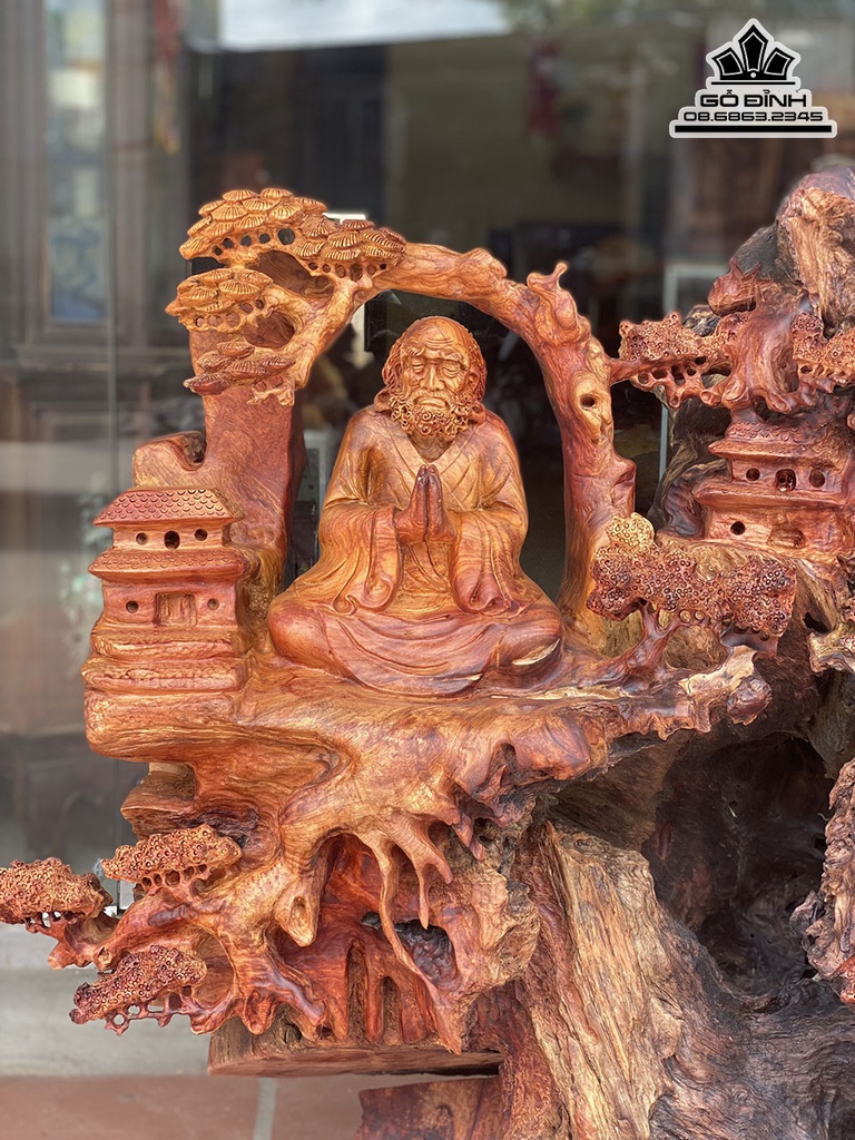 Tượng Đạt Ma Sư Tổ Ngồi Thiền Gỗ Hương Cao 102 Ngang 88 Sâu 56 (cm)5