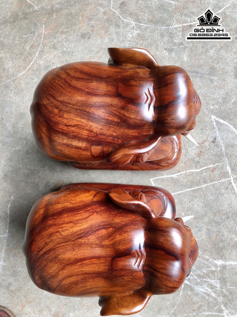 Cặp Voi Gỗ Hương Cao 38 Ngang 30 Sâu 20 (cm) 3