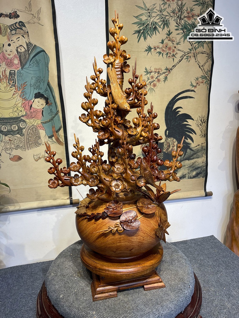 Bình Bông Mai Điểu Gỗ Hương Cao 77 Ngang 43 Sâu 29 n(cm) 2