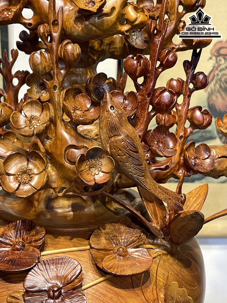 Bình Bông Mai Điểu Gỗ Hương Cao 77 Ngang 43 Sâu 29 n(cm)5