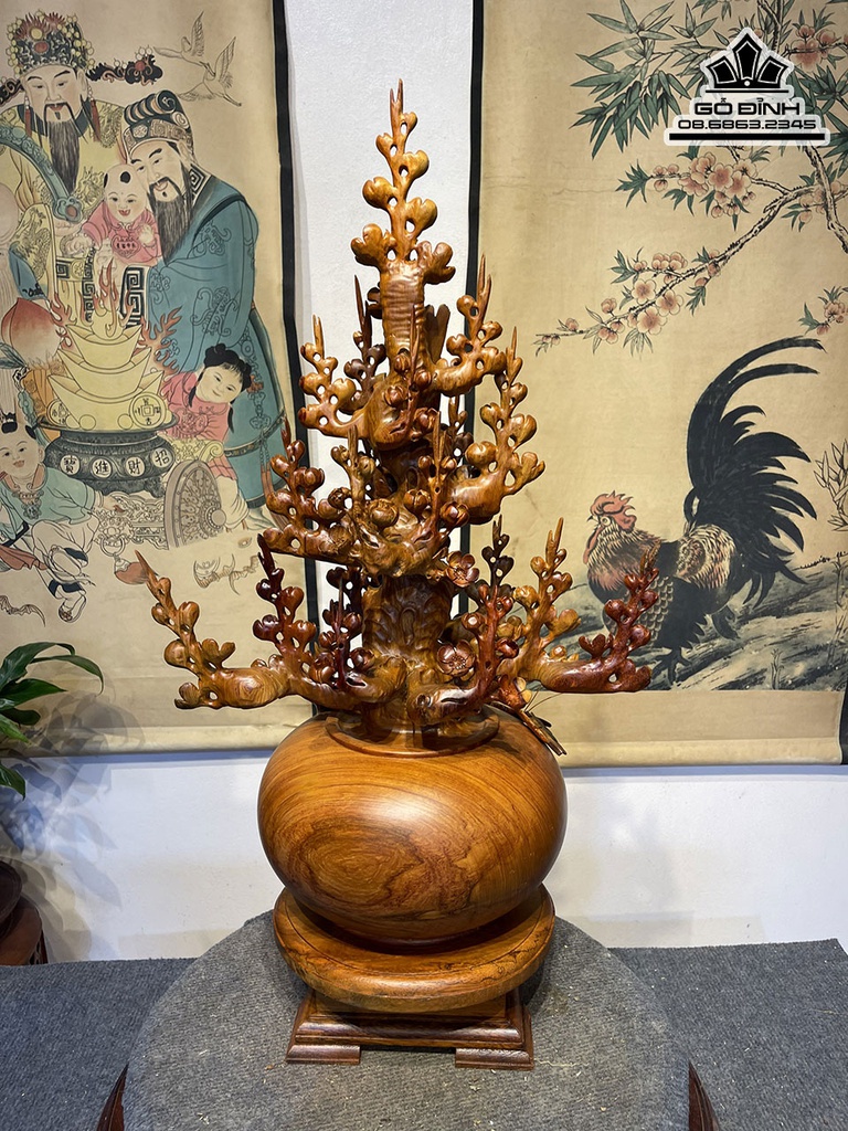 Bình Bông Mai Điểu Gỗ Hương Cao 77 Ngang 43 Sâu 29 n(cm)6