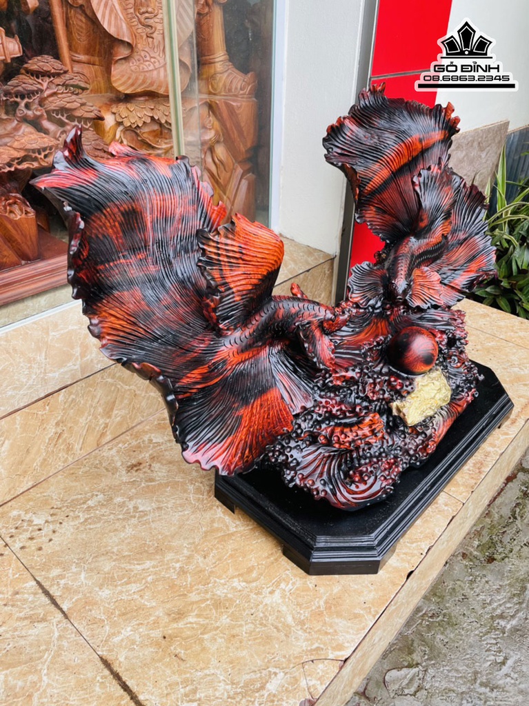 Tượng Cá Xiêm Gỗ Trắc Cao 60 Ngang 103 Sâu 32 (cm) 0