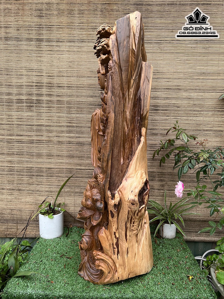 Tượng Nhất Tâm Bái Phật Gỗ Bách Xanh Cao 92 Ngang 39 Sâu 28 (cm) 3