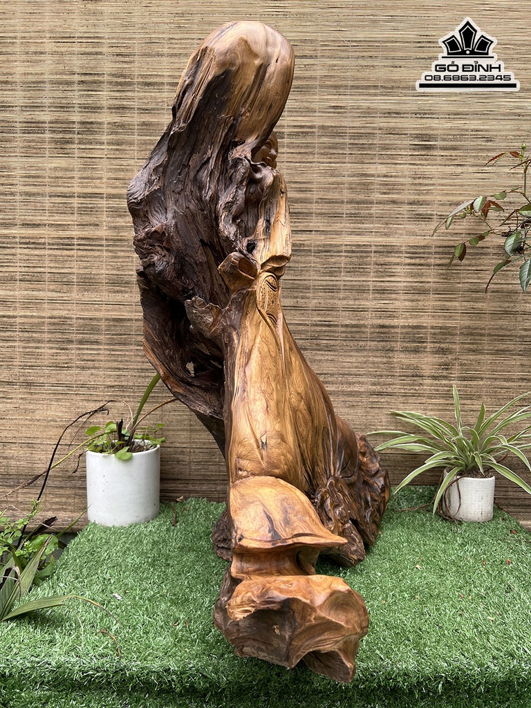 Tượng Di Lặc Đứng Đài Sen Gỗ Bách Xanh Cao 68 Ngang 56 Sâu 26 (cm)3