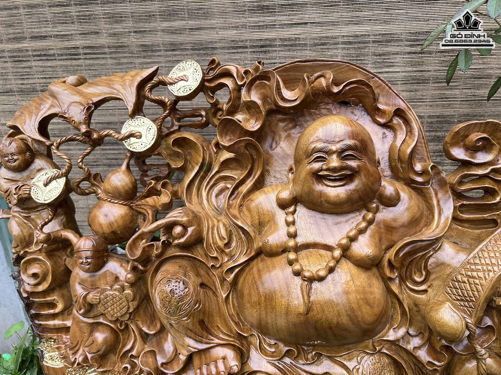 Tượng Di Lặc Tam Phúc Gỗ Bách Xanh Cao 42 Ngang 81 Sâu 25 (cm) 0